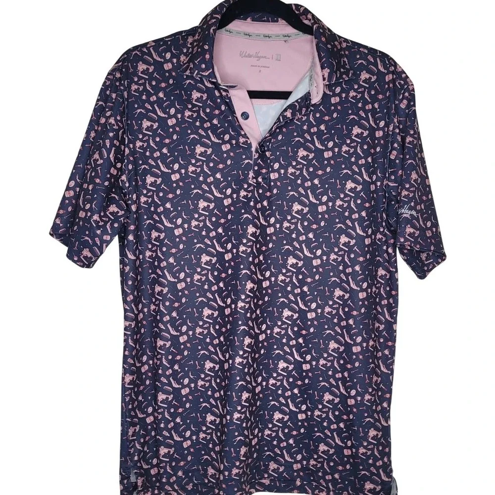 Walter Hagen Navy Pink Graphic‎ Golf Performance Polo Shirt S Stretch